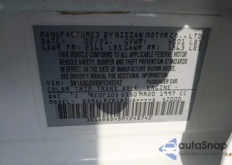 2021 Nissan Sentra Sr Xtronic Cvt from USA, damaged, VIN 3N1AB8DV8MY248742